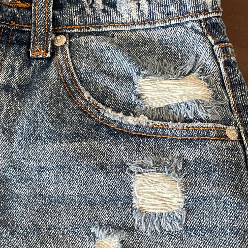 Impressions Light Blue Ripped Jean Shorts - Picture 4 of 11